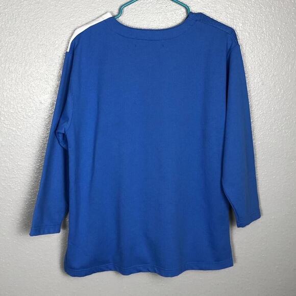 Vintage Blast Sz Petite Medium Blue White Flower Embroidered Sweater Blouse Top - Picture 4 of 8